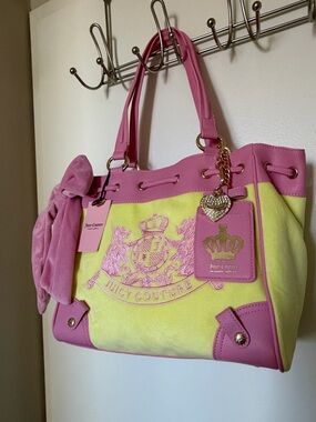 Juicy Couture Pink & Yellow Classic Scotties Tote, NWT